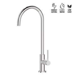Single-lever sink mixer with high round swivel spout
