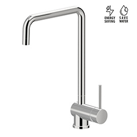 Single-lever sink mixer with swivel, folding and squared spout
